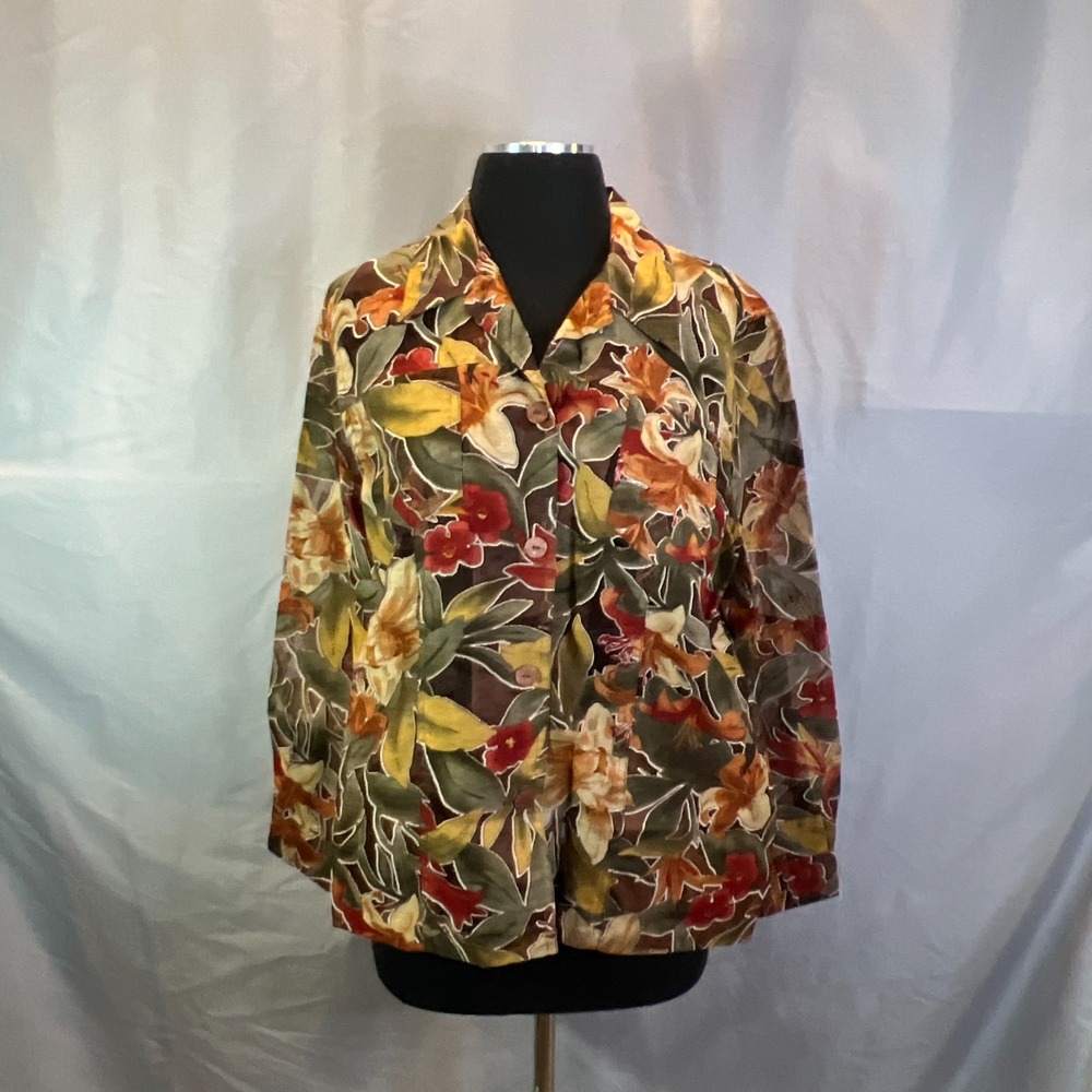Alfred Dunner Button Up Shirt Womens 12P Multicolor Floral Print Long Sleeve